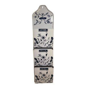 Metal Wall Organizer For Letters Bills & Misc Blue Floral Design